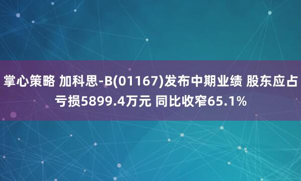 掌心策略 加科思-B(01167)发布中期业绩 股东应占亏损5899.4万元 同比收窄65.1%