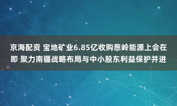 京海配资 宝地矿业6.85亿收购葱岭能源上会在即 聚力南疆战略布局与中小股东利益保护并进